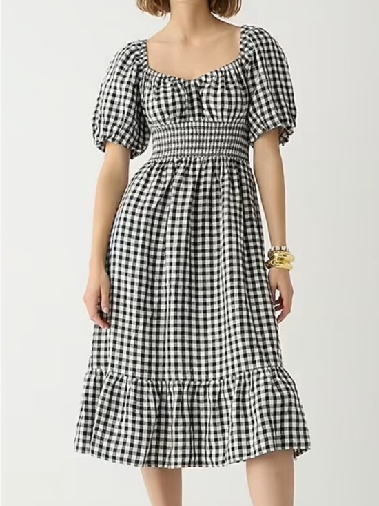 J. Crew Dresses & Skirts - J. Crew Black and White Gingham Smocked Midi Dress